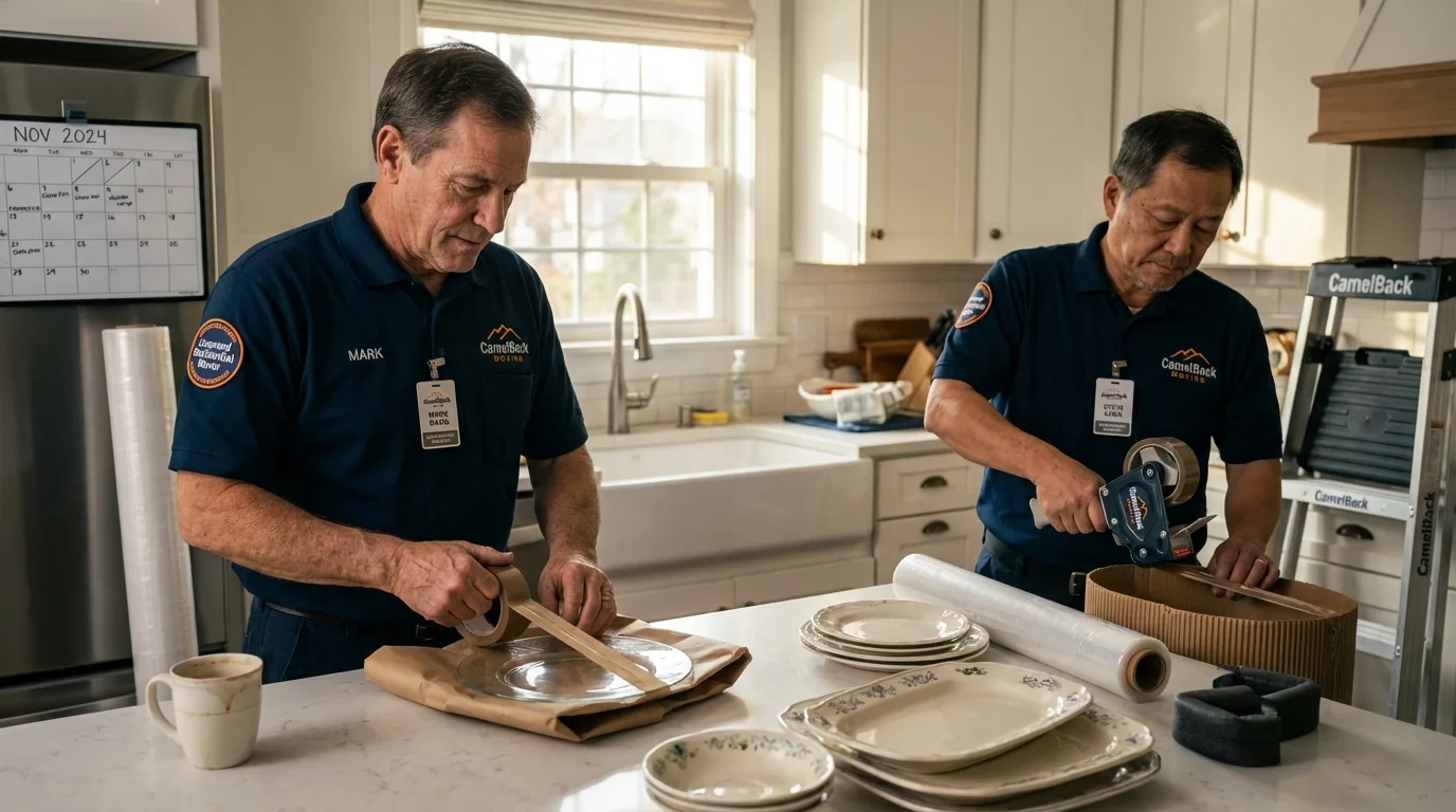 Professional crew packing kitchen dishware in Columbiana, OH
